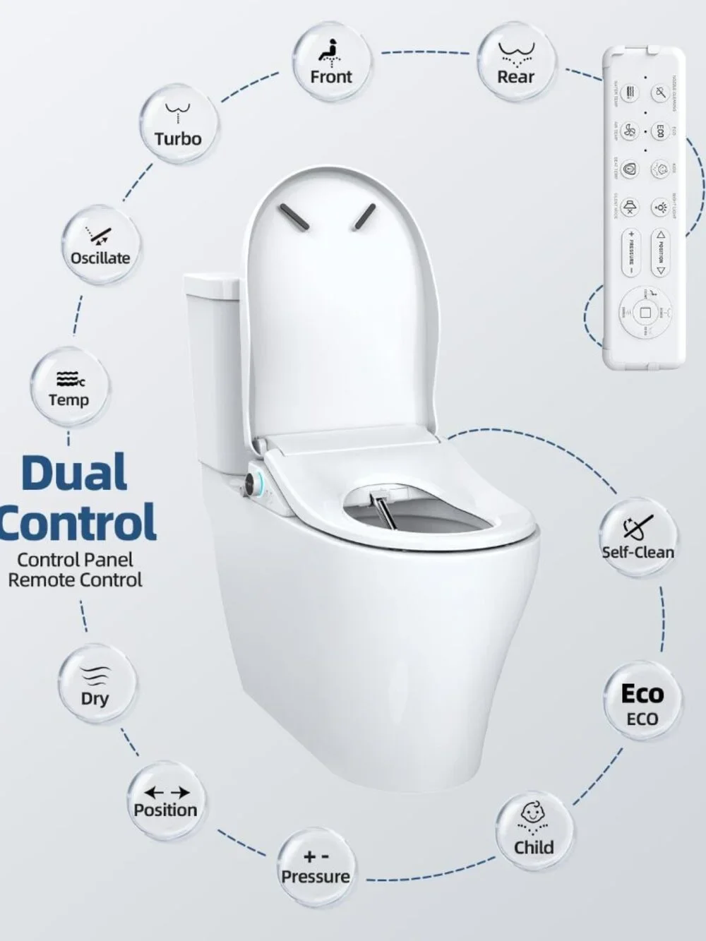 Electric Bidet Toilet Seat Heated Elongated Warm Water Dryer Remote Control Self